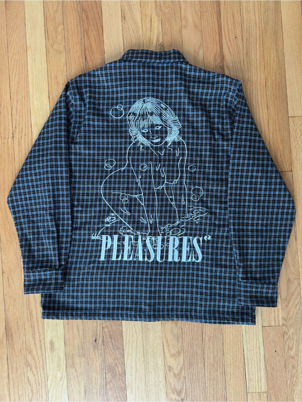 PLEASURES Men’s Blue and Brown Plaid Button-Down Shirt - Picture 4 of 4
